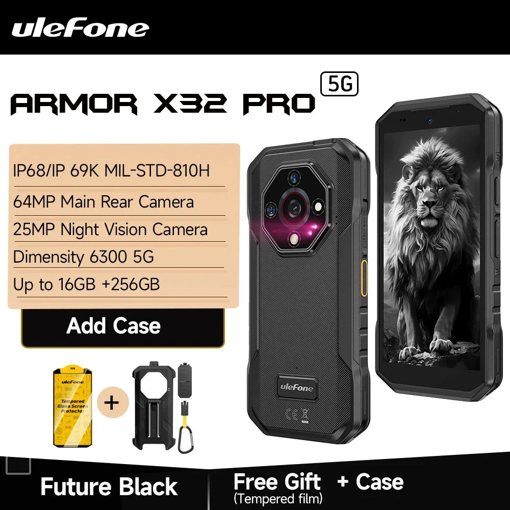 Ulefone Armor X32 Pro 5G Rugged Phone Android 14 16GB+256GB Dimensity 6300 Octa Core 64MP Camera NFC IP68/IP69K Waterproof
