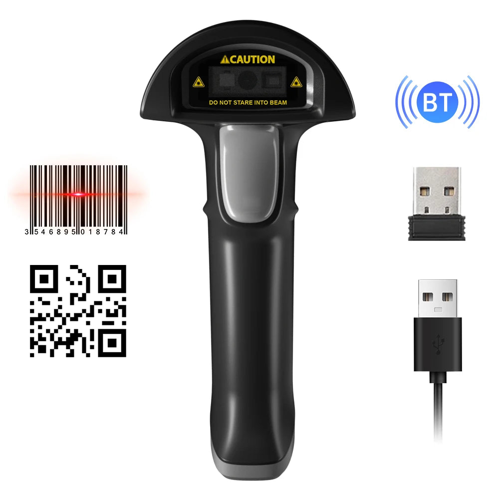 【New】Wireless 2D 1D Barcode Scanner BT+2.4G+USB Wired High Speed Scanning with Pedestal Wireless Charging Stand and OLED Display