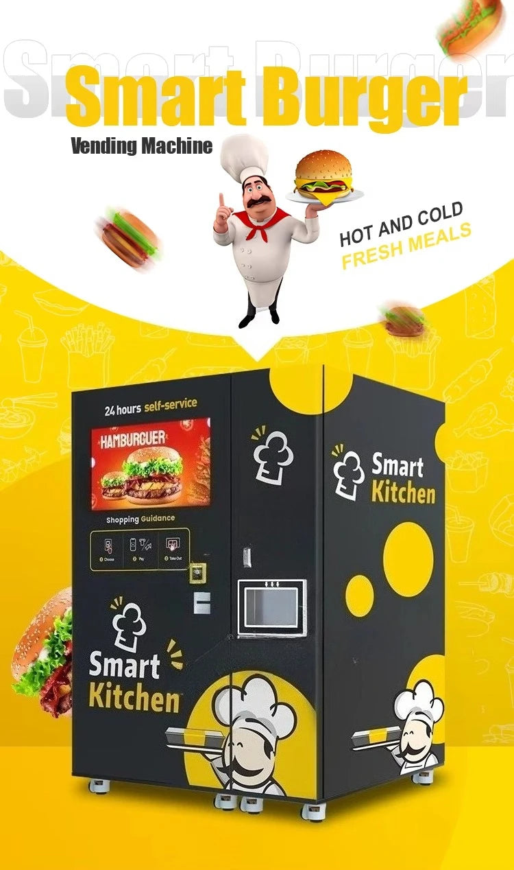 Customized Commercial Robot Warm Hot Food Self Service Hamburger Sandwich Vending Machine Touch Screen