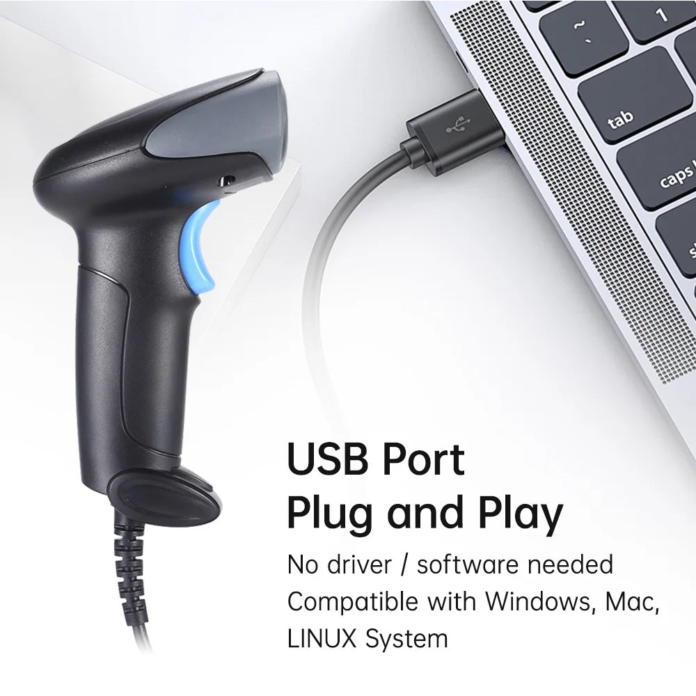 1D Laser Barcode Scanner With Buzzer and LED Indication Manual/Automatic Trigger USB Port Mobile Payment Wired Bar Code Reader