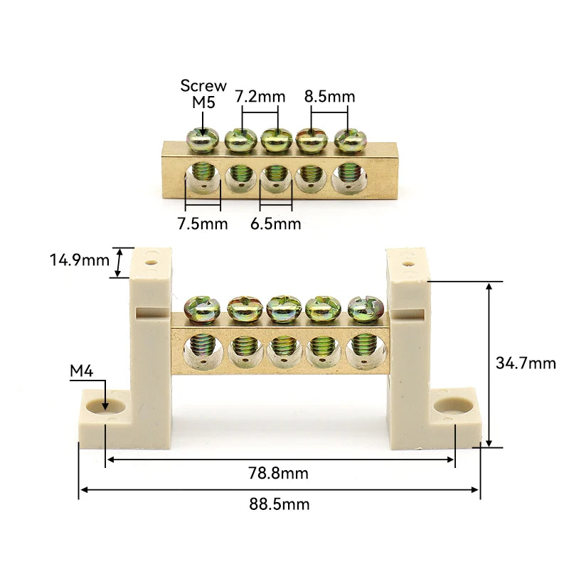 DIN Rail Terminal Block High Bridge Type Ground Bar 5/7/10/12 Holes Electrical Connector Distribution Box Neutral Terminal