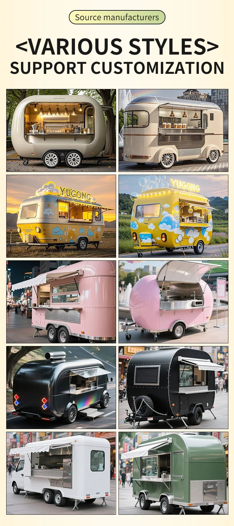 Commercial Hot Sale Food Truck Trailer Fully Equipped Multifunction Mobile Kitchen Customized