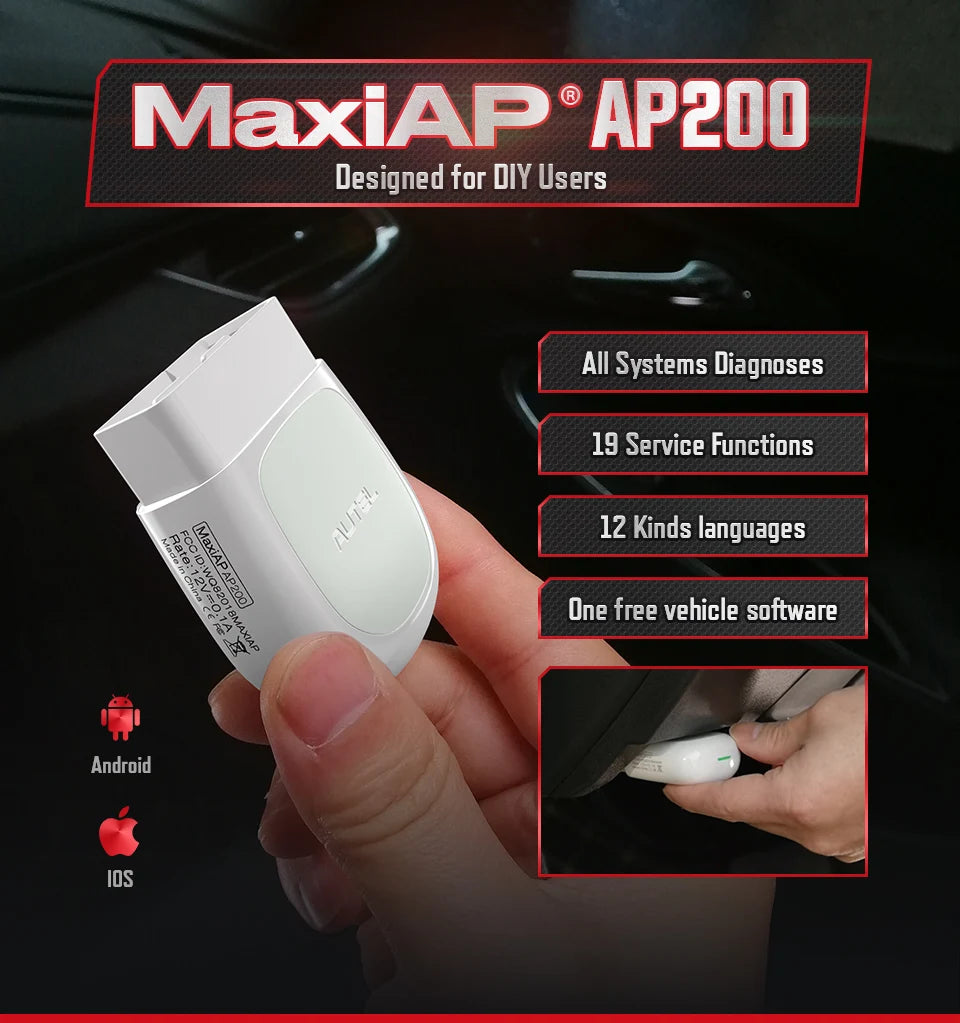 Autel AP200 Bluetooth OBD2 Scanner MaxiAP Code Reader with Full System VIN TPMS IMMO Service Car Diagnostic Tool for IOS Android