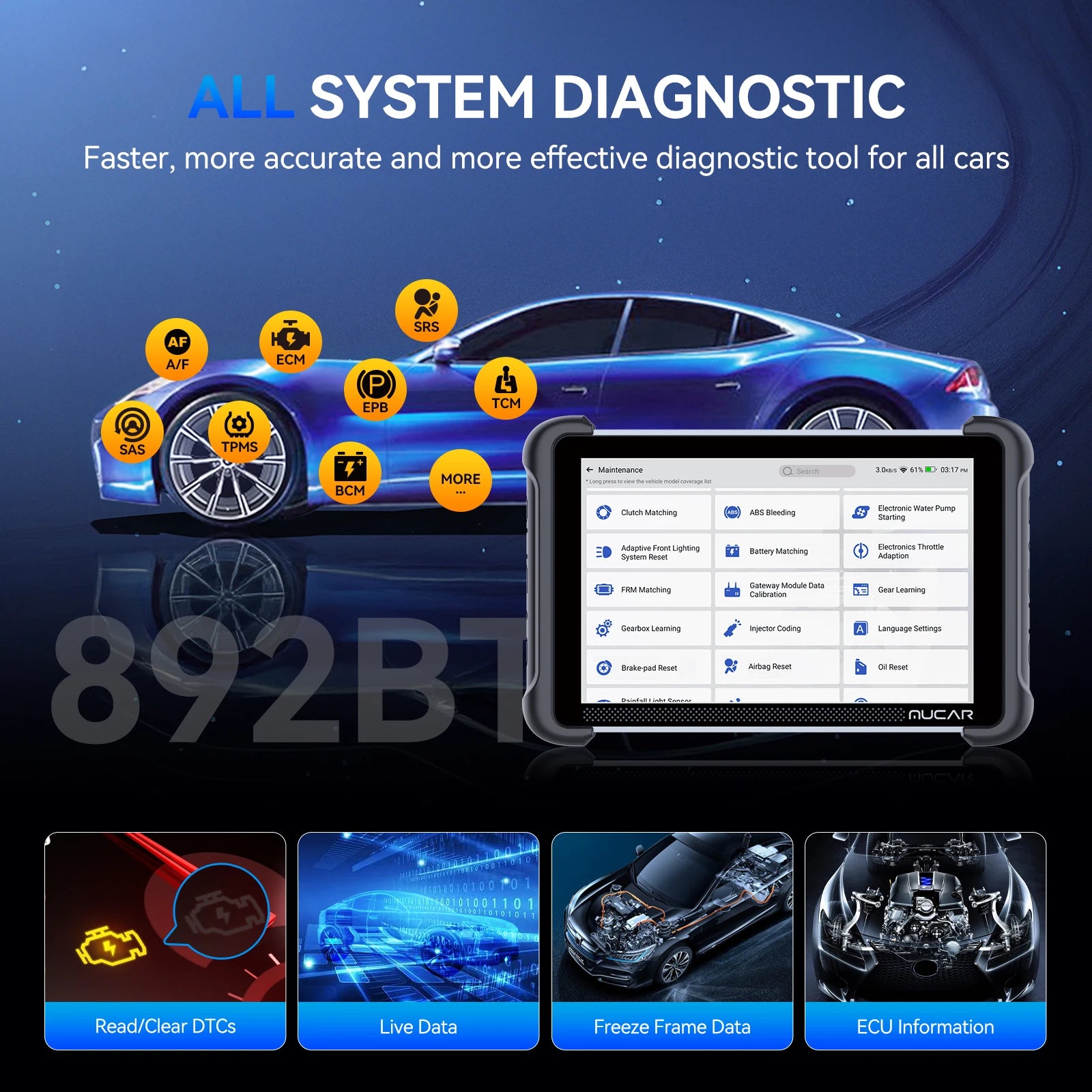 MUCAR 892BT AI-Assisted Bi-Directional Scan Tool Full System OBD2 Scanner Diagnostic Tool ECU Coding 35 Services With CANFD DOIP
