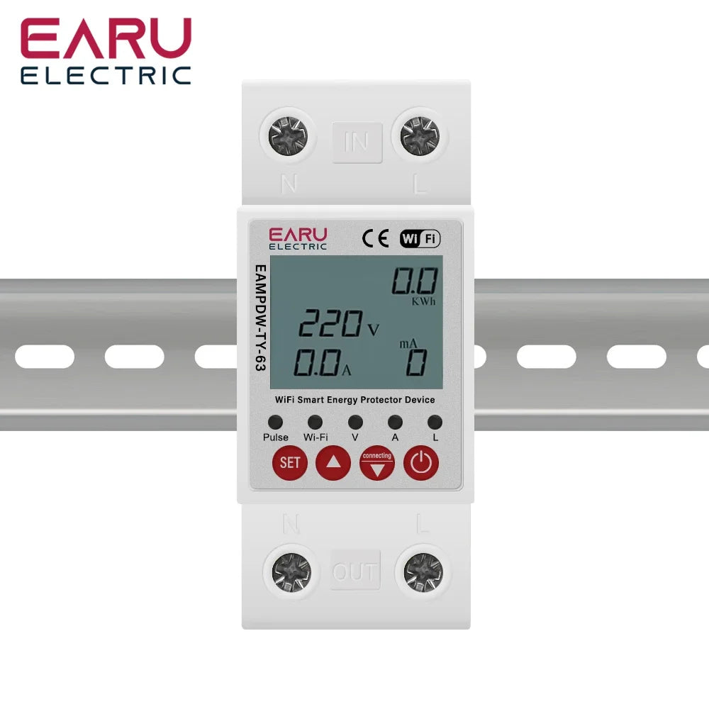 63A Tuya WiFi Smart Circuit Breaker Switch Energy Meter Metering Timer Relay Device With Voltage Current and Leakage Protection