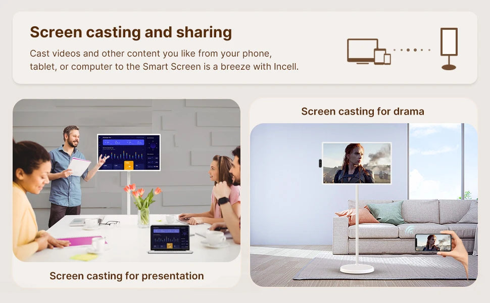 Smart Home Fitness Entertainment Movable Charging Screen Built-In Dual Speaker High-Definition Camera Smart Interactive Displays