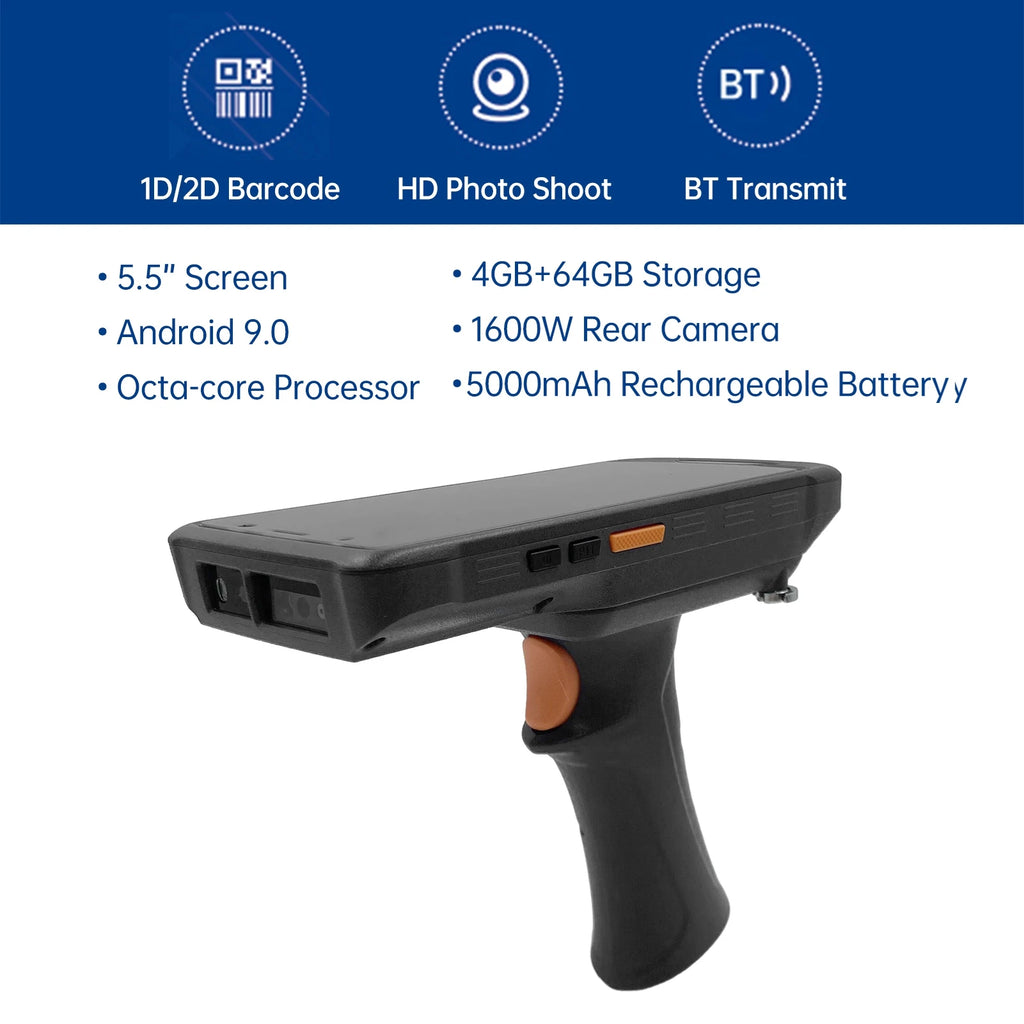 Handheld Terminal PDA for Android 9.0 1D 2D Barcode Scanning 4G WiFi BT with 5.5 Inch Touchscreen for Supermarket Restaurant War