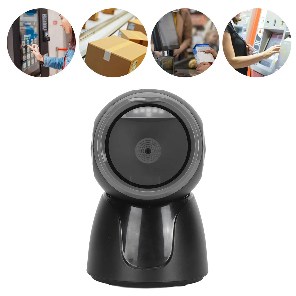 Portable Desktop Barcode Scanner Wireless Bluetooth 2.4G Wired USB Omnidirectional Handfree Automatic USB Barcode Reader Scanner