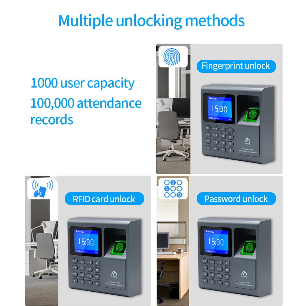 Biometric Fingerprint Scanner RFID Access Control System 1000 User USB Time Recorder Attendance Employee Machine