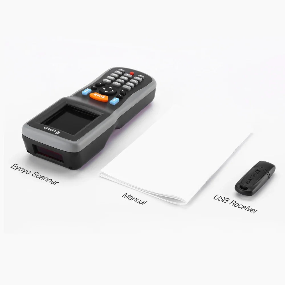 Eyoyo PDT6000 1D Barcode Scanner | 2.2" TFT Screen & 120m Wireless Range | Data Collector & Inventory Counter with USB Receiver