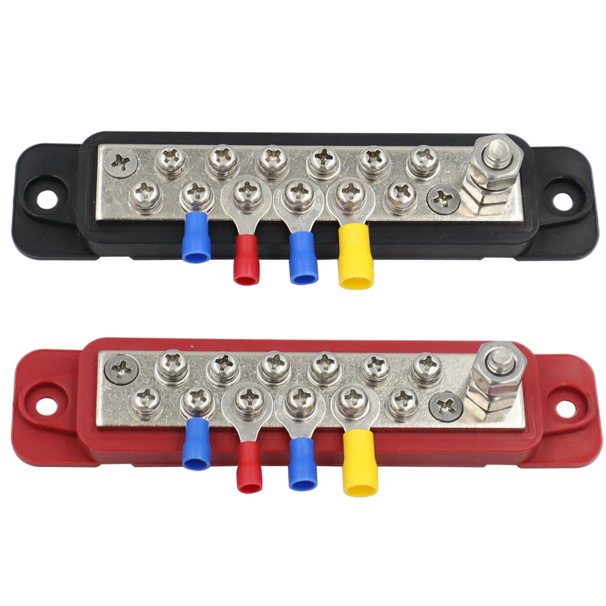 12 Terminal Distribution Block Bus Bar DC 48V 12P Wiring Bars Busbar with Covers + Ring Terminals for Automobiles RV Yacht
