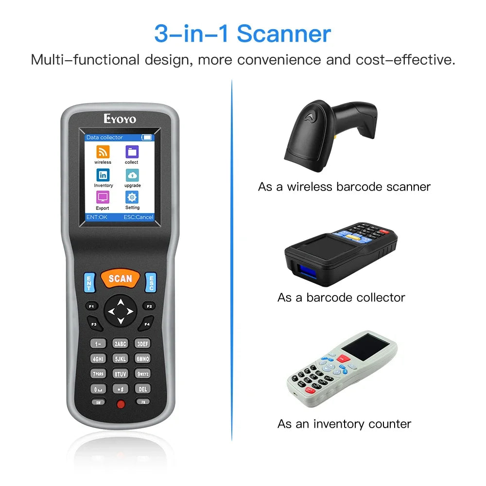 Eyoyo PDT6000 1D Barcode Scanner | 2.2" TFT Screen & 120m Wireless Range | Data Collector & Inventory Counter with USB Receiver