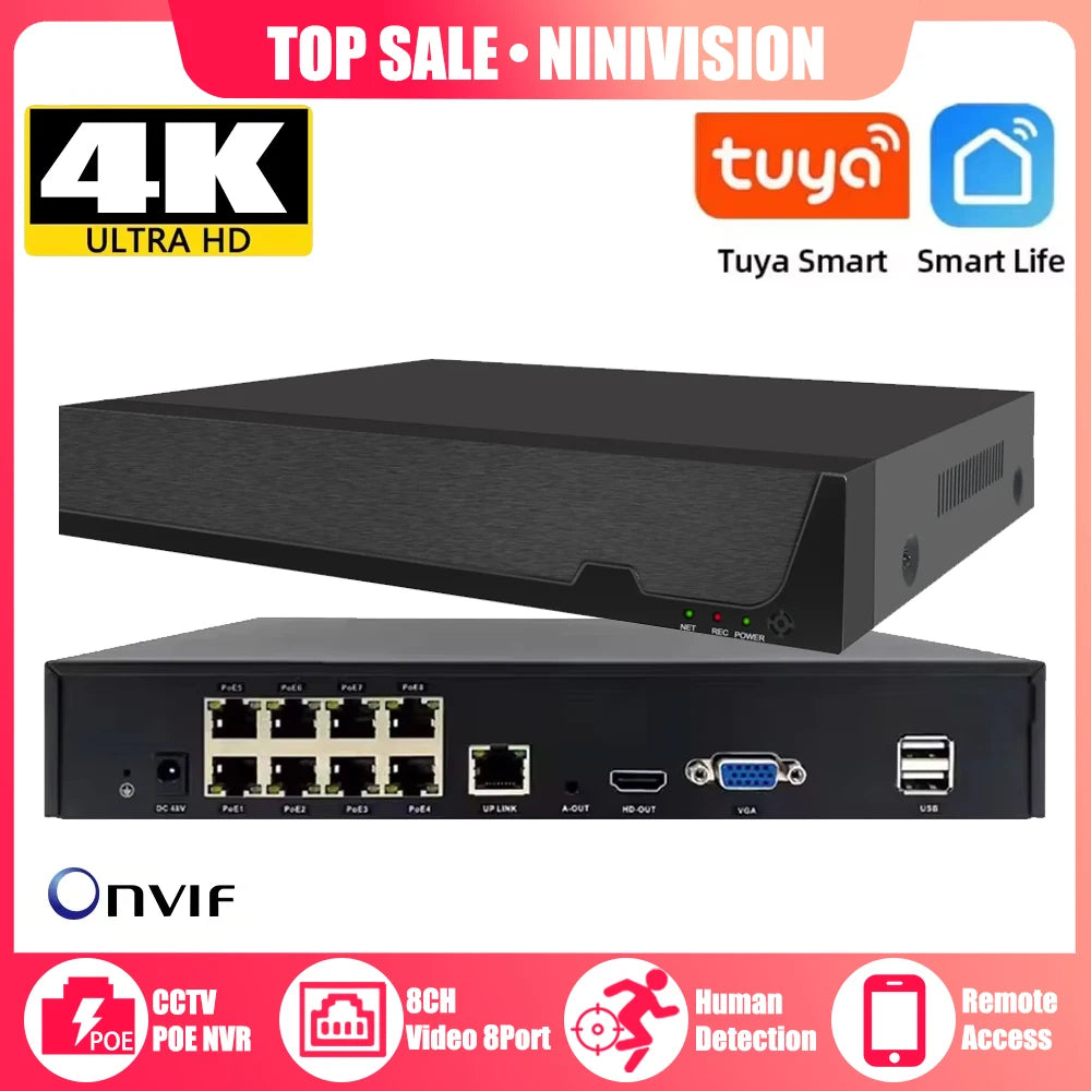 SMART LIFE 4K 8CH PoE NVR 8MP CCTV Security System Face Detection H.265+ Network Surveillance Audio Video Recorder NVR Tuya app