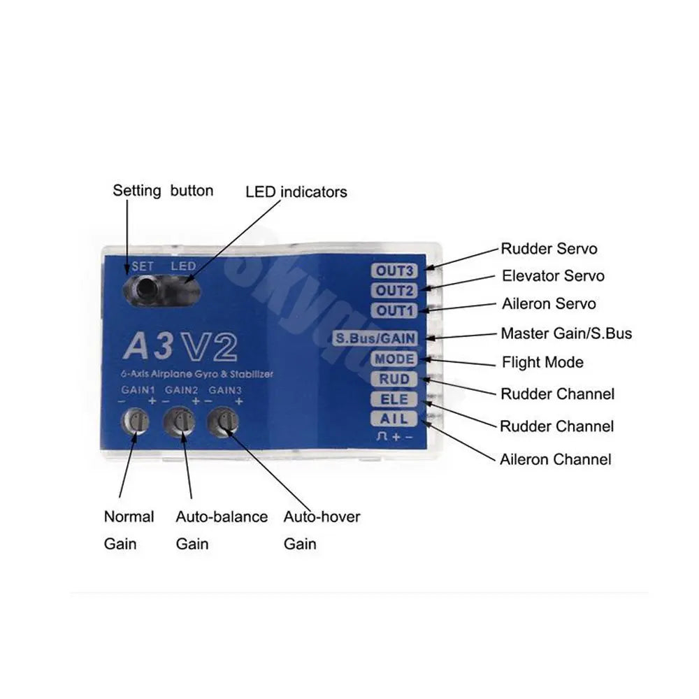 High-quality 3 Axis Gyro A3 V2 Aeroplane Flight Controller Stabilizer for RC Airplane Fixed-wing Copter