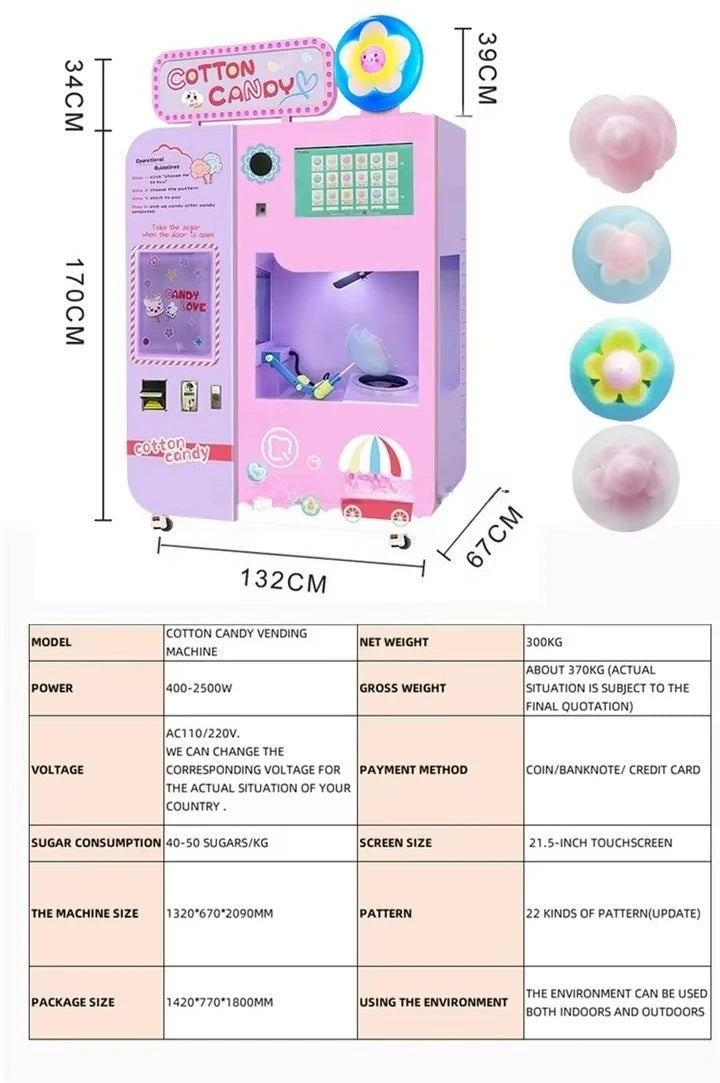 Customized Coin Operated Cotton Candy Vending Machine Automatic Commercial High Profit Mall Business Hot Sale