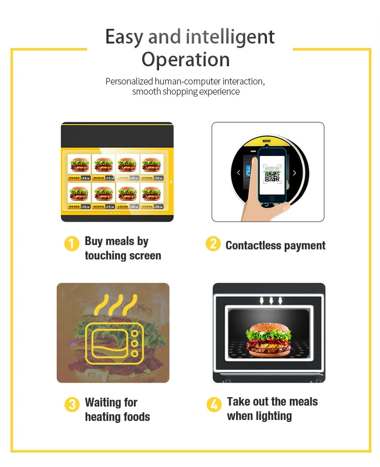 Customized Commercial Robot Warm Hot Food Self Service Hamburger Sandwich Vending Machine Touch Screen