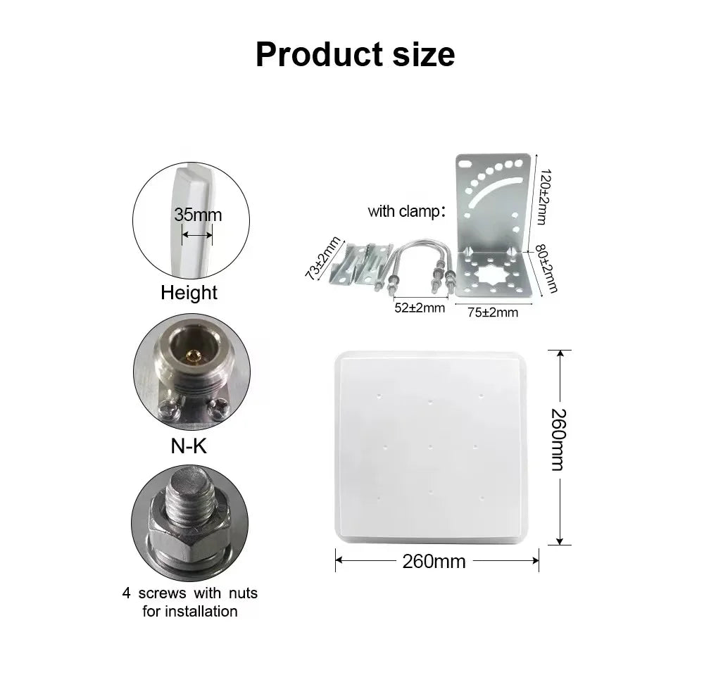 868MHz 915MHZ RFID Flat Antenna Metal Bracket Outdoor Waterproof High Gain 9dBi IoT Ultra High Frequency Directional N Female