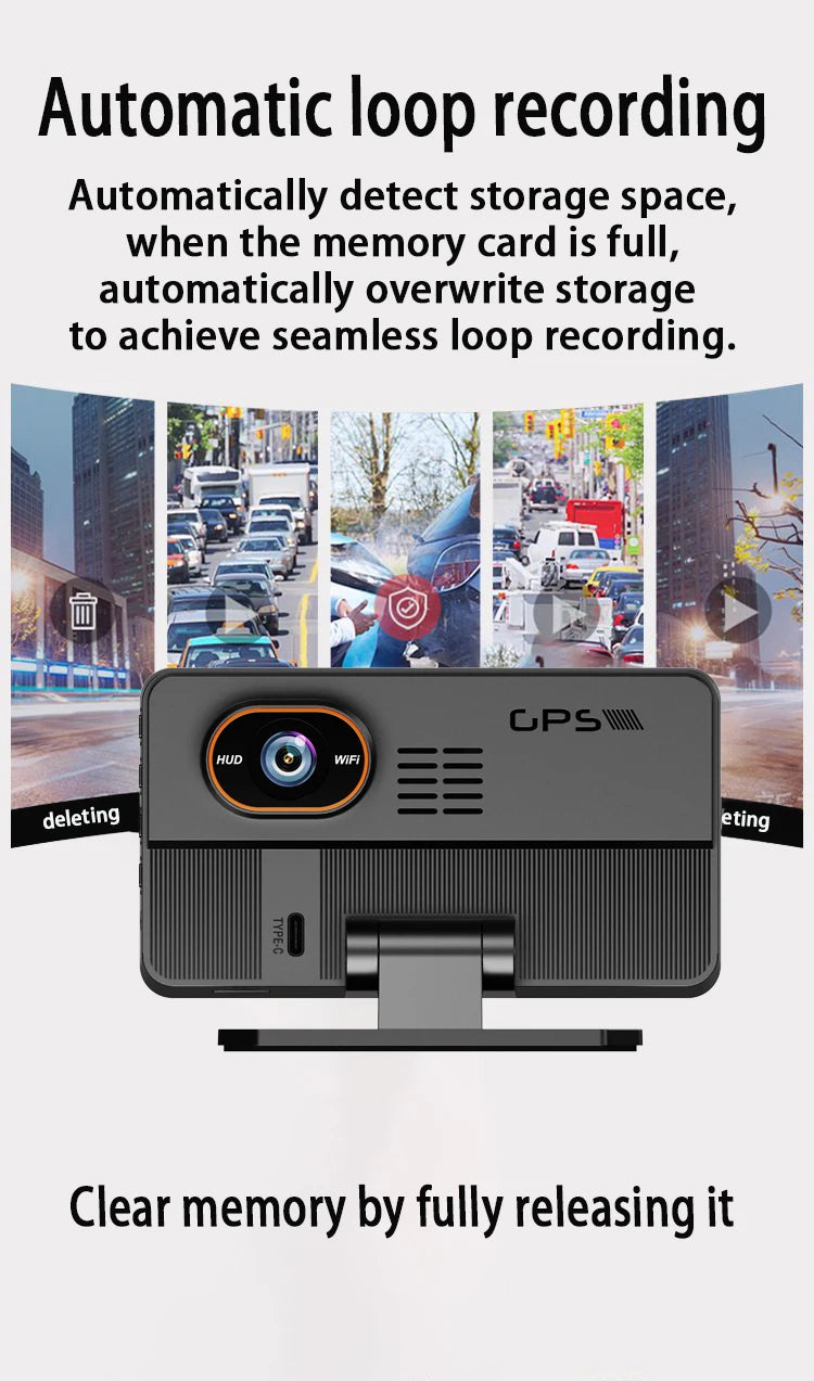 New Smart Car Built-in GPS Plug and Play HD Dash Cam Head-Up Display All-in-One with Wireless WiFi Connectivity