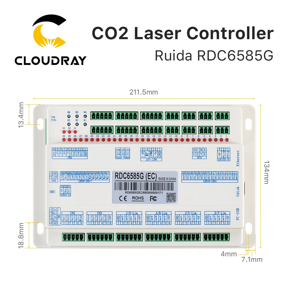 Cloudray Ruida RDC6585G Laser Controller 8 Axes Motion Control for Co2 Laser Engraving and Cutting Machine Controller System