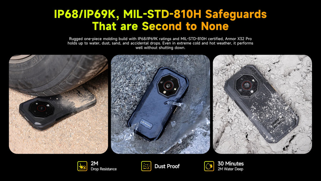 Ulefone Armor X32 Pro 5G Rugged Phone Android 14 16GB+256GB Dimensity 6300 Octa Core 64MP Camera NFC IP68/IP69K Waterproof