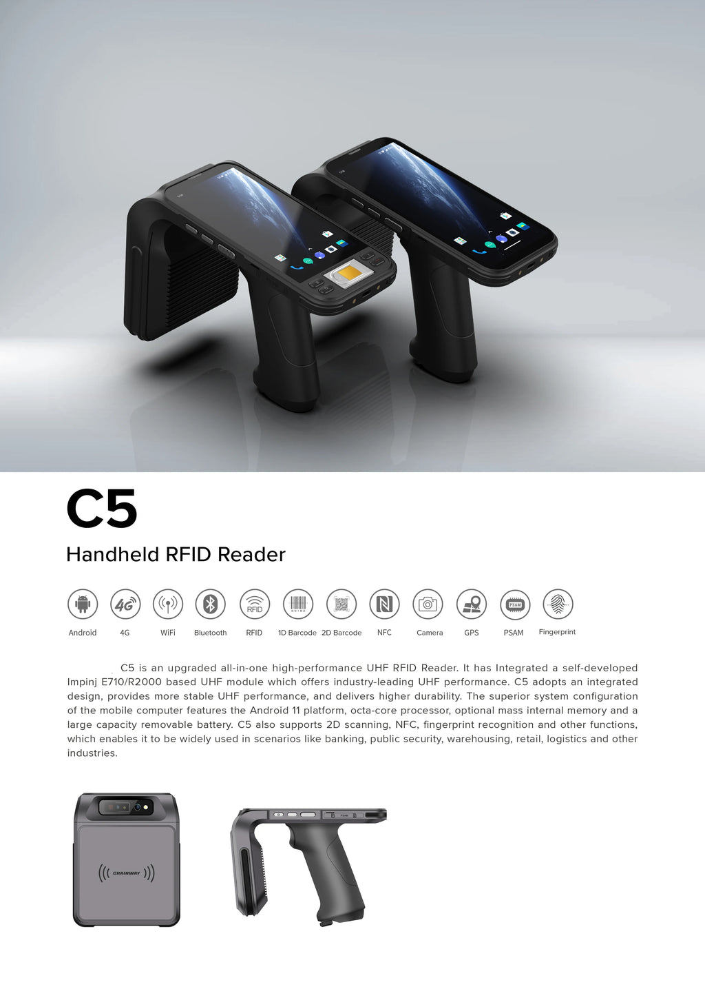 6 Inch Rugged Android PDA Barcode Scanner UHF Rfid Reader Antenna Mobile Industrial Handheld Terminal with Fingerprint Reader