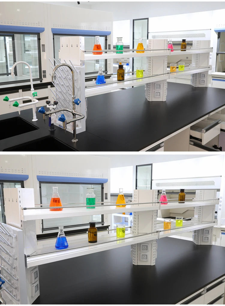 Laboratory Furniture Biology Bench C-Frame Lab Island Table With Sink And Reagent Shelf
