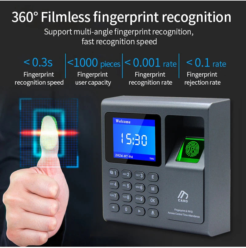 Biometric Fingerprint Scanner RFID Access Control System 1000 User USB Time Recorder Attendance Employee Machine