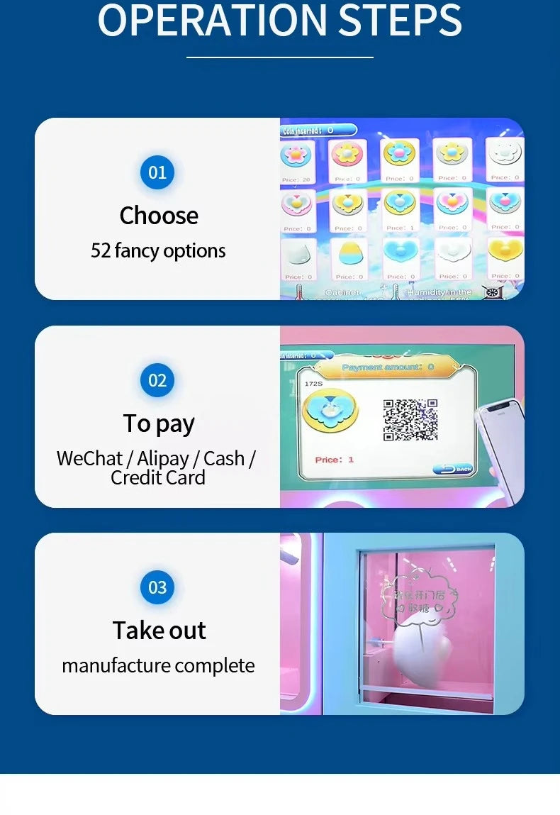Customized Coin Operated Cotton Candy Vending Machine Automatic Commercial High Profit Mall Business Hot Sale