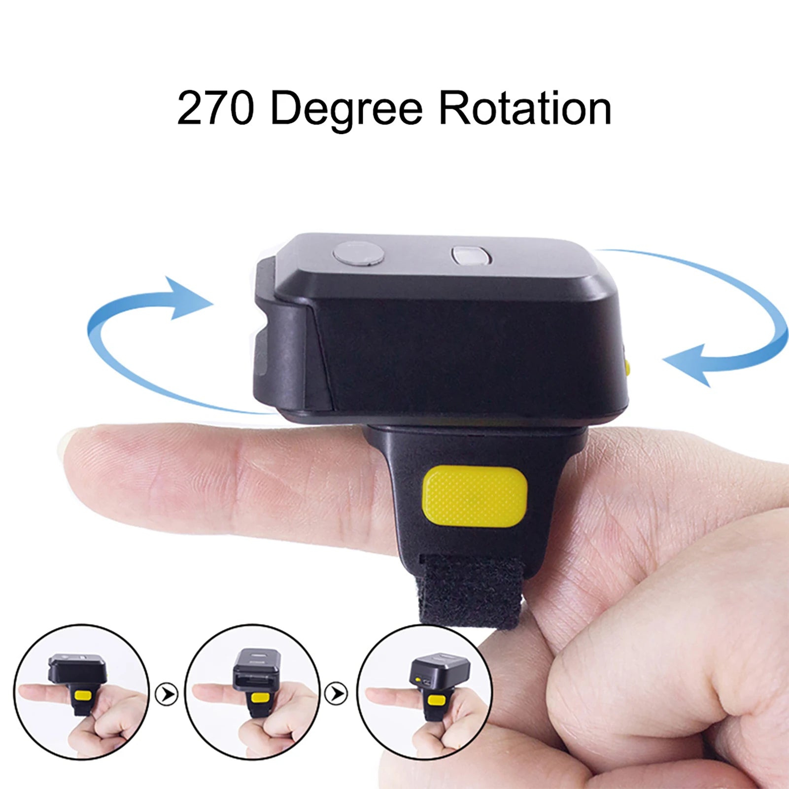 Barcode Scanner Portable Finger Handheld Wearable Ring Bar Reader BT+2.4G Wireless and Wired Connection with Offline Storage
