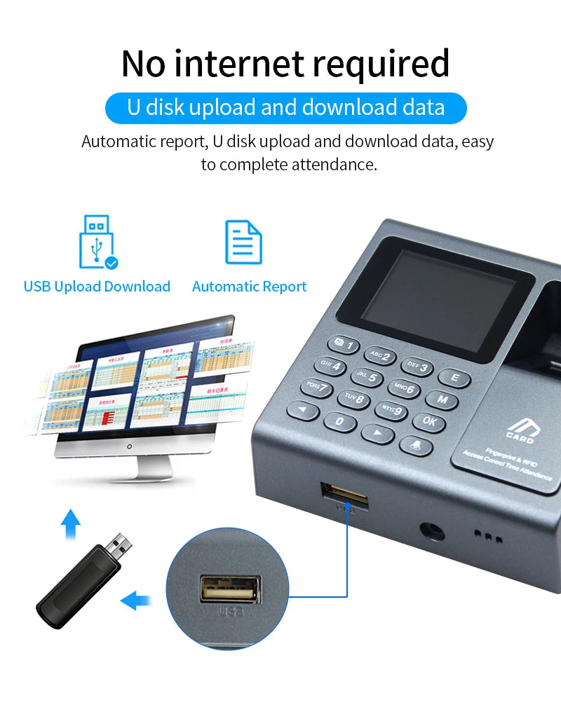 Biometric Fingerprint Scanner RFID Access Control System 1000 User USB Time Recorder Attendance Employee Machine