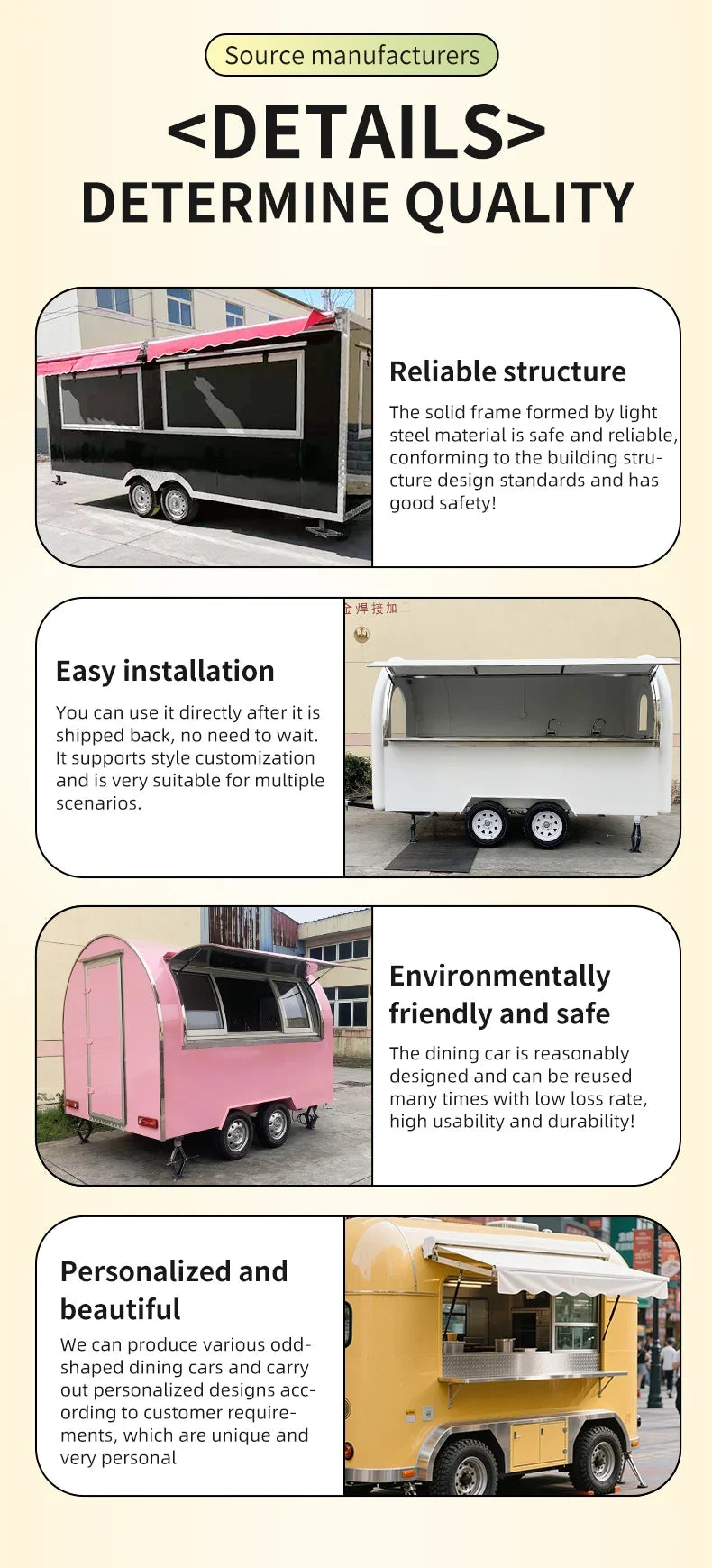Commercial Hot Sale Food Truck Trailer Fully Equipped Multifunction Mobile Kitchen Customized