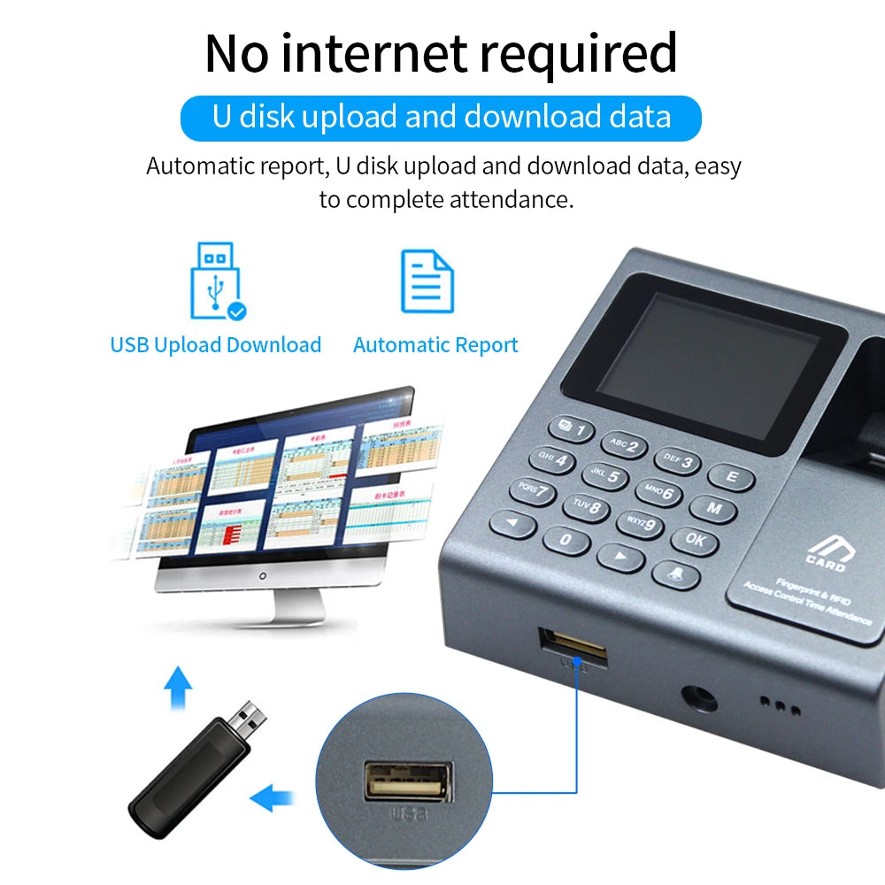 Biometric Fingerprint Scanner RFID Access Control System 1000 User USB Time Recorder Attendance Employee Machine