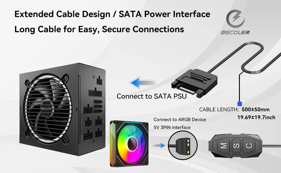 GSCOLER Controller Supports 5V ARGB DIY devices SATA power interface Dual-mode control of lights and speed