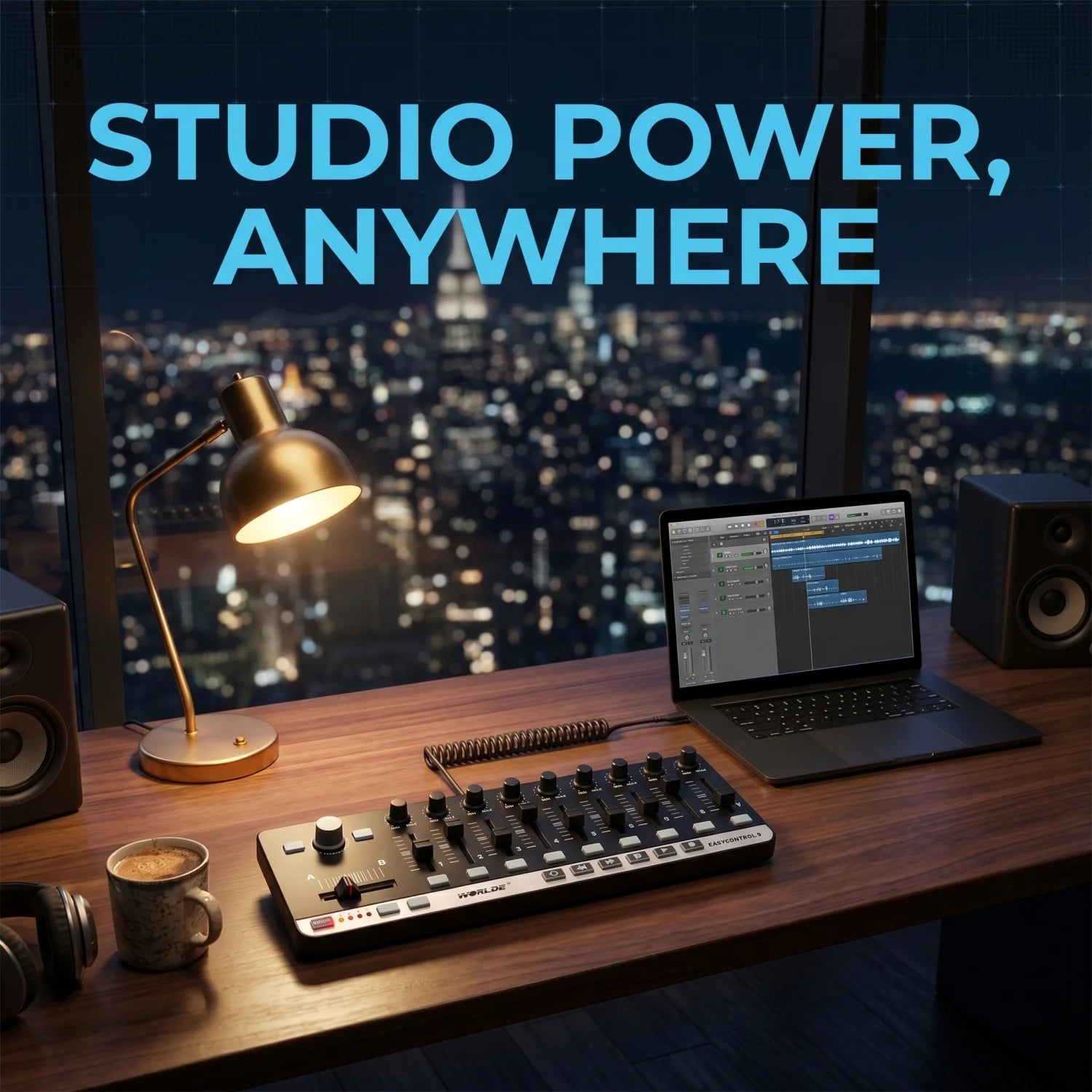 Worlde EasyControl.9 MIDI Controller – 9 Assignable Knobs/Sliders/Buttons, 6 Transport Controls, Plug & Play, No Driver Needed