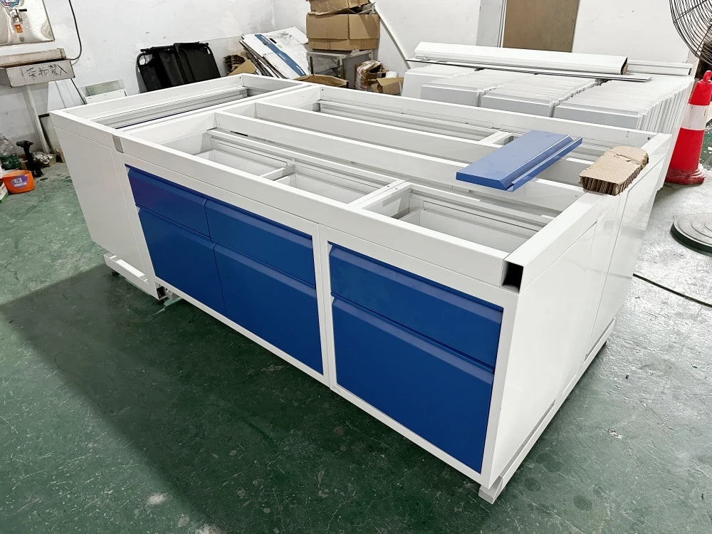Laboratory Furniture Biology Bench C-Frame Lab Island Table With Sink And Reagent Shelf