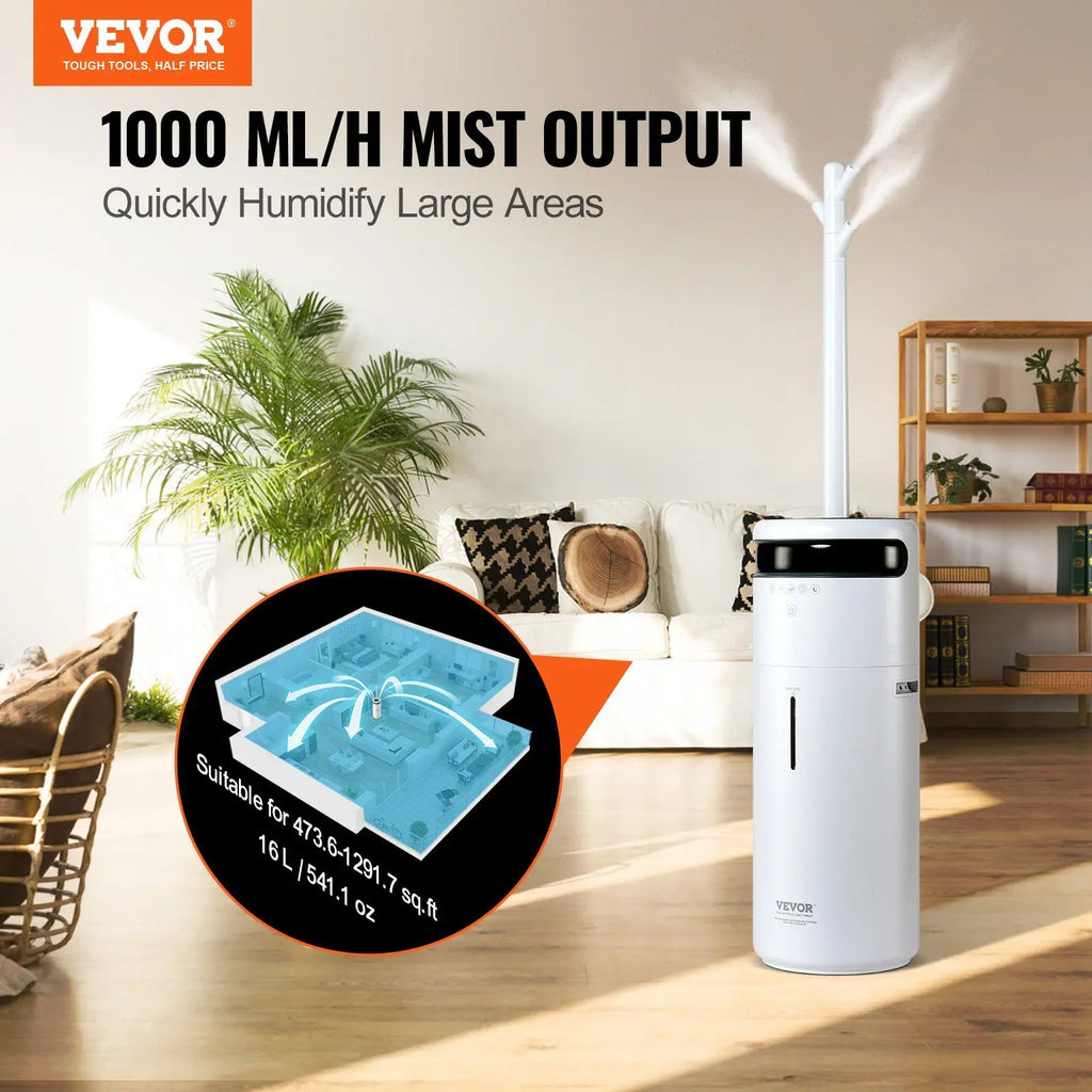 Ultrasonic Humidifier 16L Water Tank 12H Timer Auto Shut Off Night Light 360 Degree Nozzle For Large Room Home Use