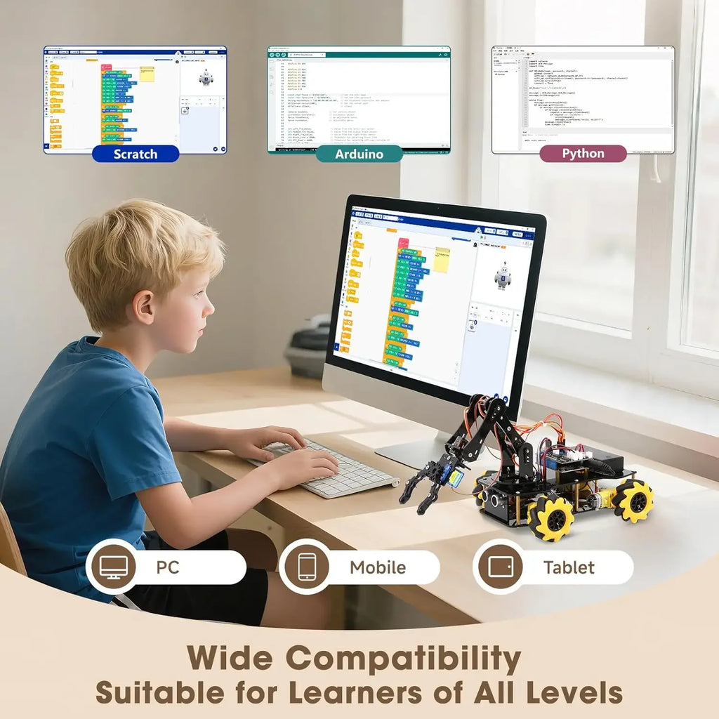 Robotics for Kids Ages 8-12, ACEBOTT Smart Robot Arm Car Kit with 5DOF, STEM Toys for Boys Age 8-12, ESP32 Arduino/Python Coding