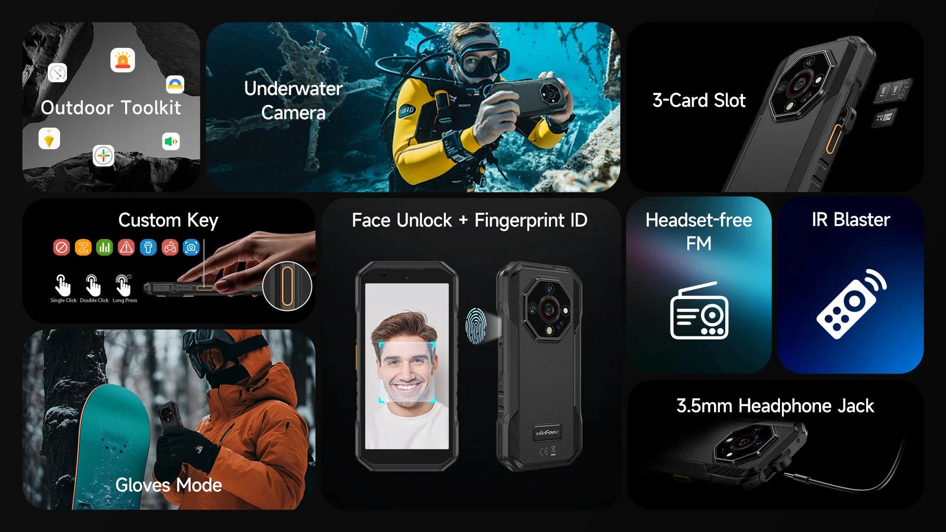 Ulefone Armor X32 Pro 5G Rugged Phone Android 14 16GB+256GB Dimensity 6300 Octa Core 64MP Camera NFC IP68/IP69K Waterproof
