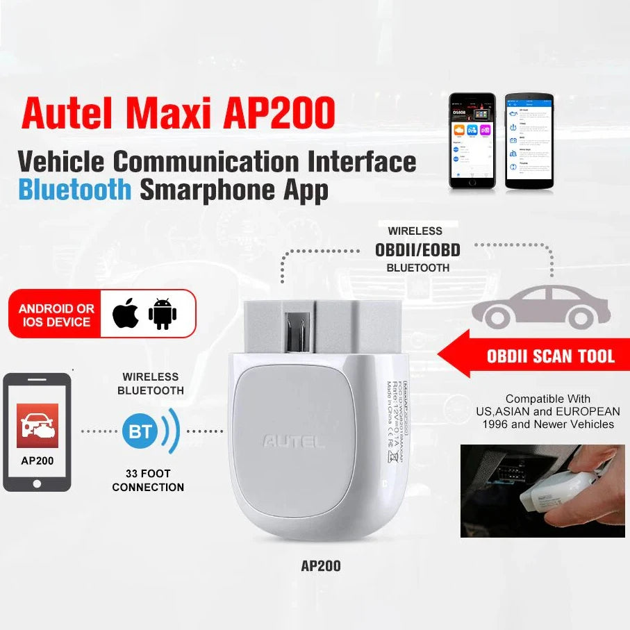 Autel AP200 Bluetooth OBD2 Scanner MaxiAP Code Reader with Full System VIN TPMS IMMO Service Car Diagnostic Tool for IOS Android