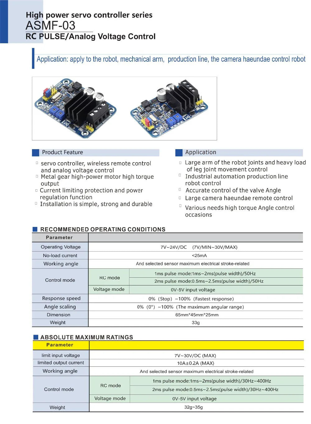 ASMF-04 (ASMF-03 Upgraded Version) Single Channel High Torque 500Nm Controller for Robot High-torque Control DIY Servo