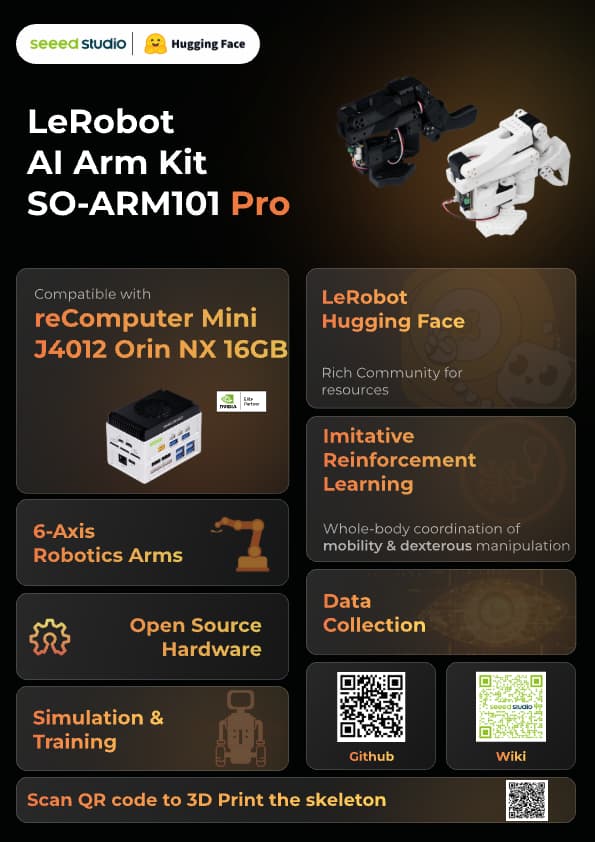For LeRobot Hugging Face SO-ARM101 Pro Low Cost AI Arm Servo Motor Kit DIY AI Robotics Arm, Open Source, Without 3D Parts